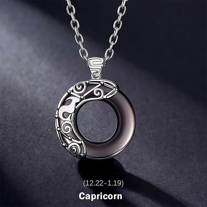 Collier pendentif rond en obsidienne glacée avec 12 constellations du zodiaque de Buddha Stones - Capricorne - Chaîne en argent sterling 925 - image 20