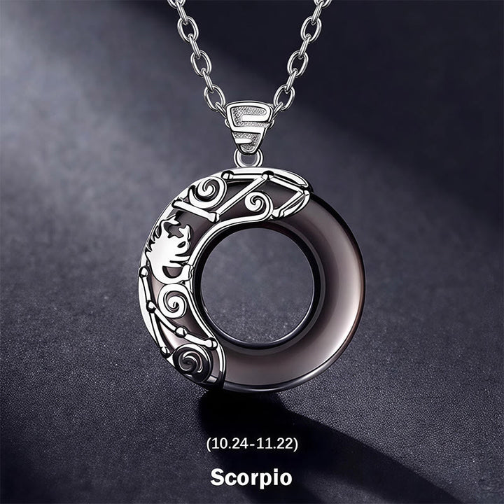 Collier pendentif rond en obsidienne glacée avec 12 constellations du zodiaque de Buddha Stones - Scorpion - Chaîne en argent sterling 925 - image 16