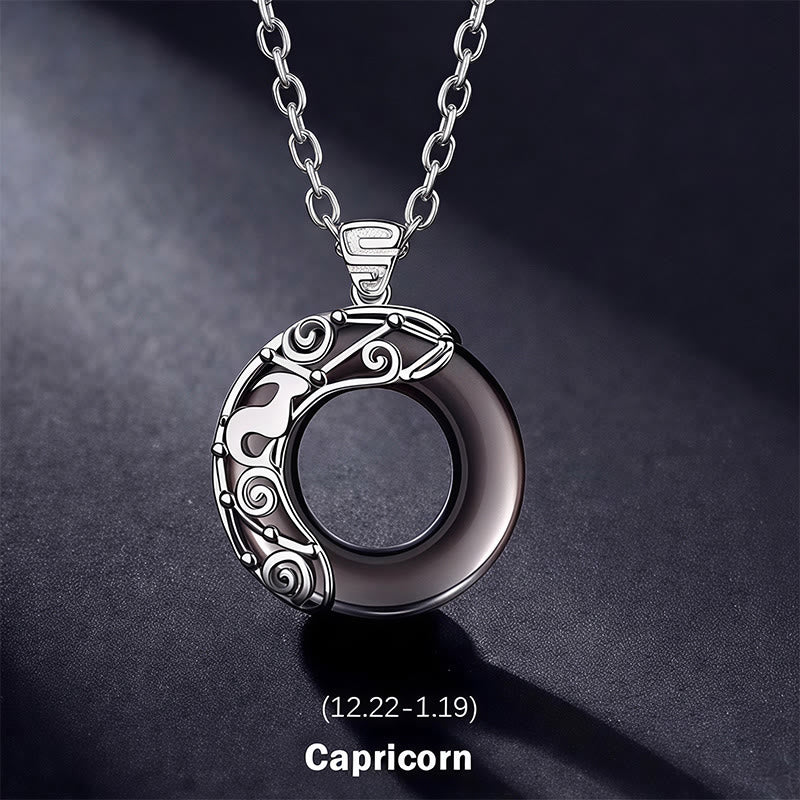 Collier pendentif rond en obsidienne glacée avec 12 constellations du zodiaque de Buddha Stones - Capricorne - Chaîne en argent sterling 925 - image 20