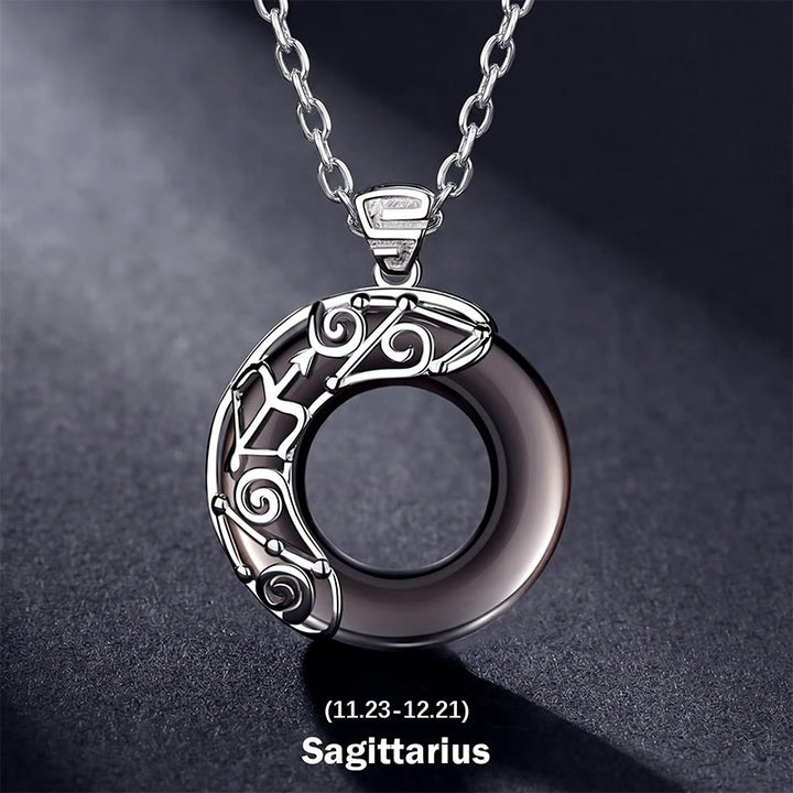Collier pendentif rond en obsidienne glacée avec 12 constellations du zodiaque de Buddha Stones - Sagittaire - Chaîne en argent sterling 925 - image 18