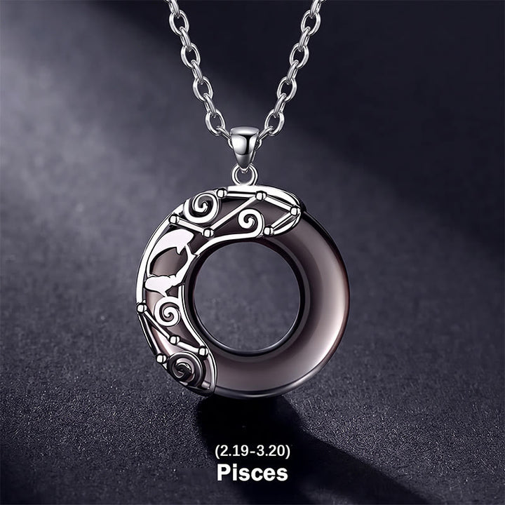 Collier pendentif rond en obsidienne glacée avec 12 constellations du zodiaque de Buddha Stones - Poissons - Chaîne en argent sterling 925 - image 24
