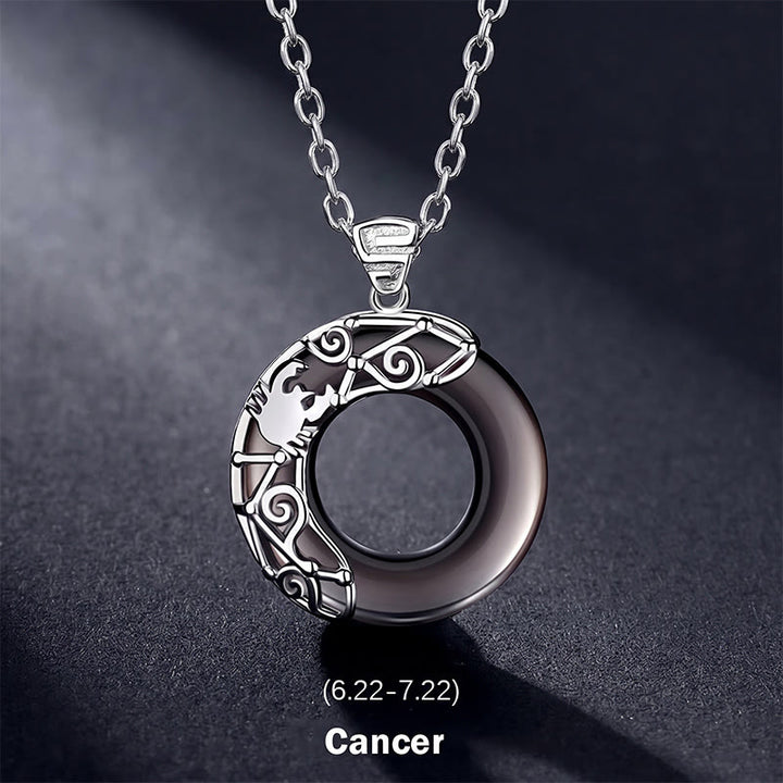 Collier pendentif rond en obsidienne glacée avec 12 constellations du zodiaque de Buddha Stones - Cancer - Chaîne en argent sterling 925 - image 7