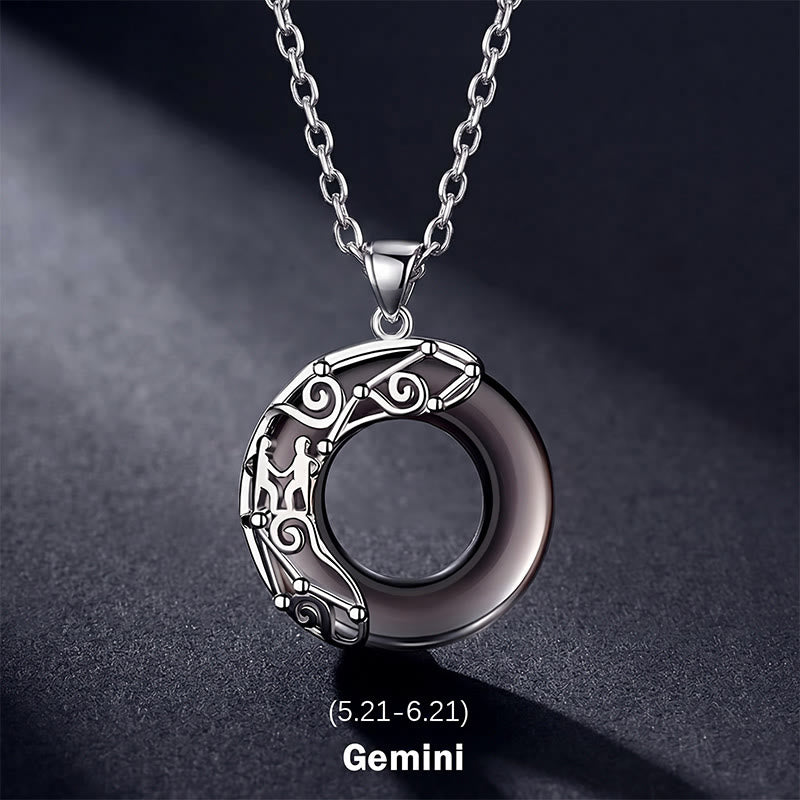 Collier pendentif rond en obsidienne glacée avec 12 constellations du zodiaque de Buddha Stones - Gémeaux - Chaîne en argent sterling 925 - image 5