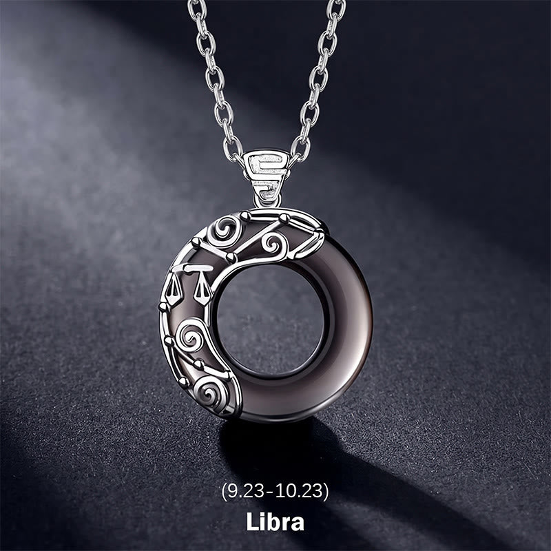 Collier pendentif rond en obsidienne glacée avec 12 constellations du zodiaque de Buddha Stones - Balance - Chaîne en argent sterling 925 - image 14
