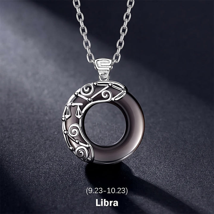 Collier pendentif rond en obsidienne glacée avec 12 constellations du zodiaque de Buddha Stones - Balance - Chaîne en argent sterling 925 - image 14