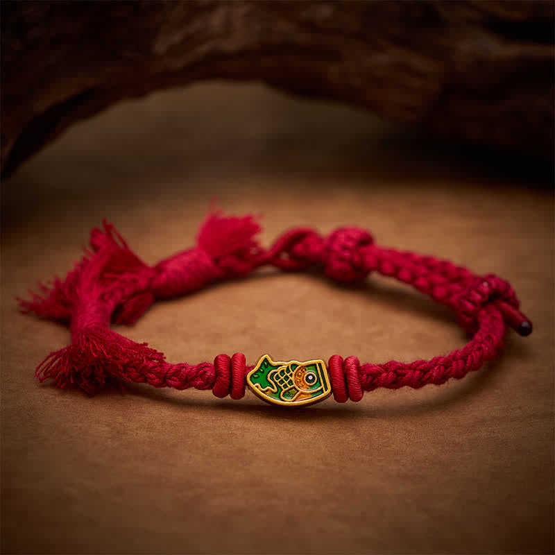 Buddha Stones Bracelet porte-bonheur en fil rouge avec motif de carpe koï - image 7
