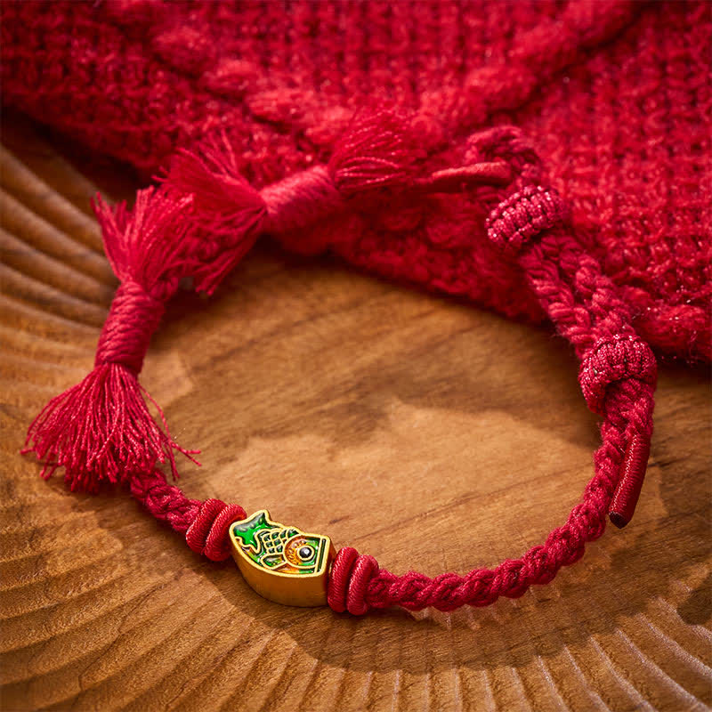 Buddha Stones Bracelet porte-bonheur en fil rouge avec motif de carpe koï - image 6