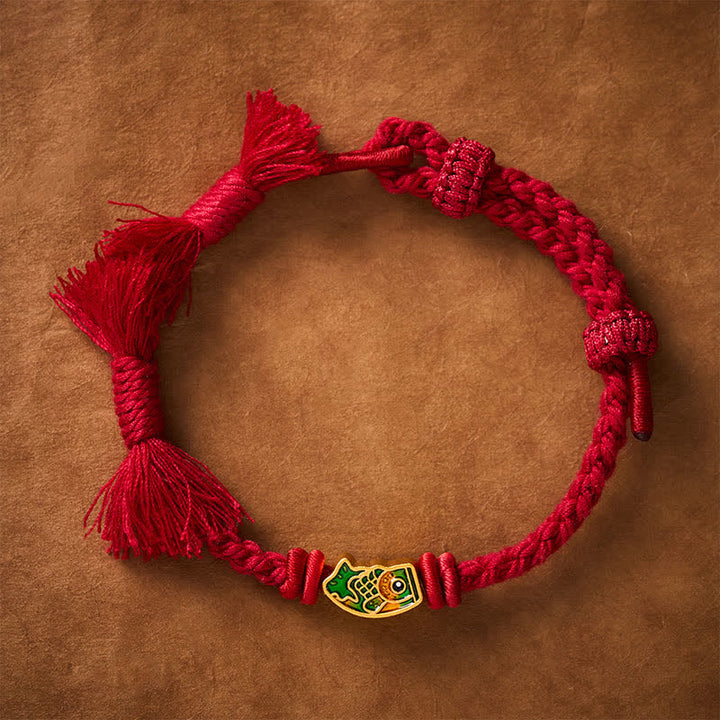 Buddha Stones Bracelet porte-bonheur en fil rouge avec motif de carpe koï - image 4