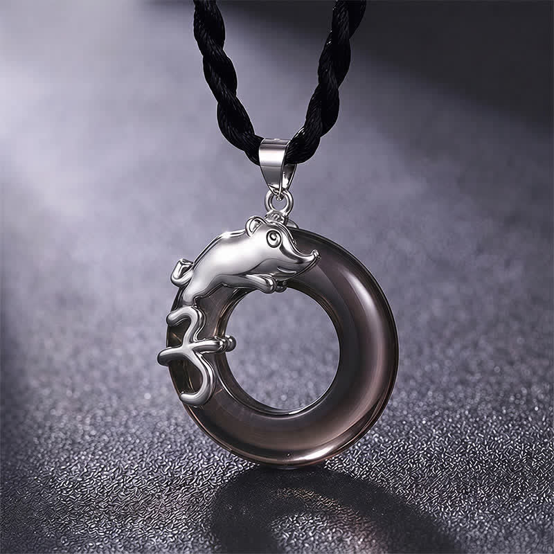 Buddha Stones Collier pendentif porte-bonheur avec boucle de la paix du zodiaque chinois - Rat - image 1