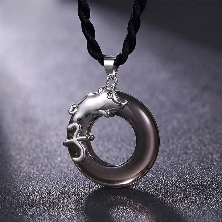 Buddha Stones Collier pendentif porte-bonheur avec boucle de la paix du zodiaque chinois - Rat - image 1