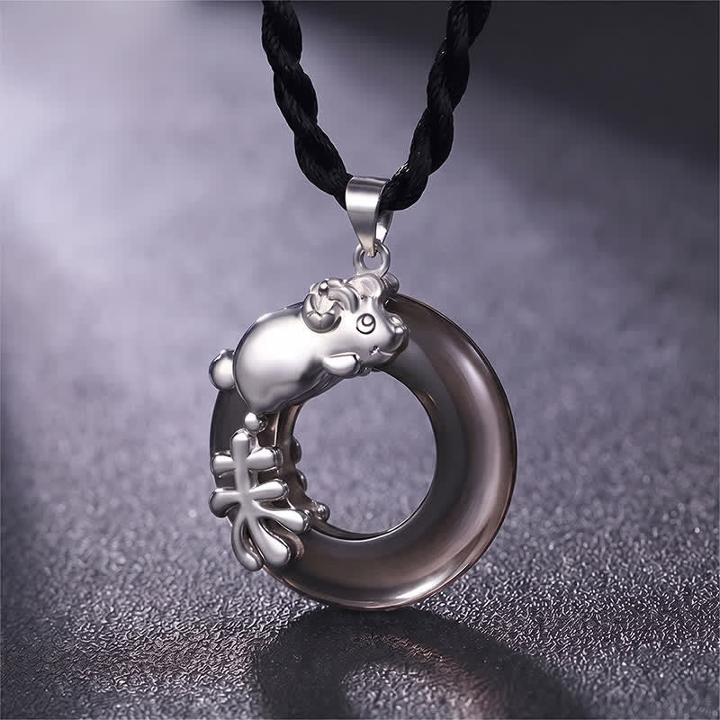 Buddha Stones Collier pendentif porte-bonheur avec boucle de la paix du zodiaque chinois - Chèvre - image 13