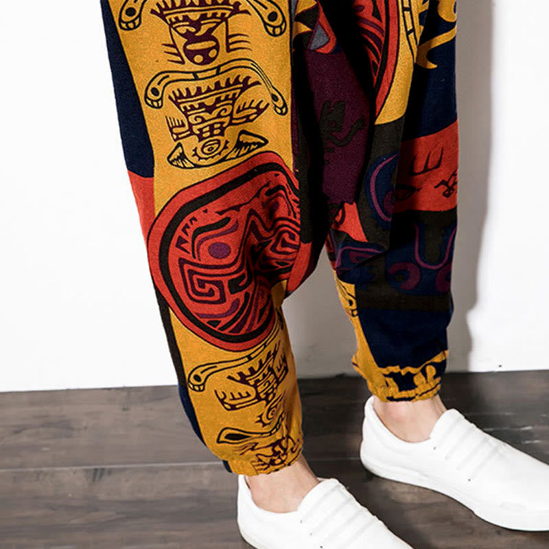 Pantalon harem pour homme avec poches, imprimé graffiti oiseau rouge-brun et Buddha Stones - image 11