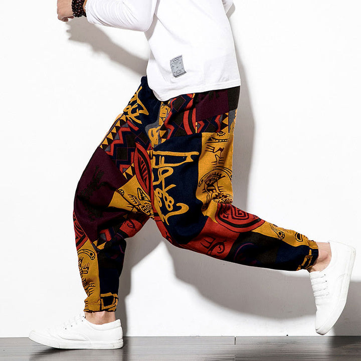 Pantalon harem pour homme avec poches, imprimé graffiti oiseau rouge-brun et Buddha Stones - image 6