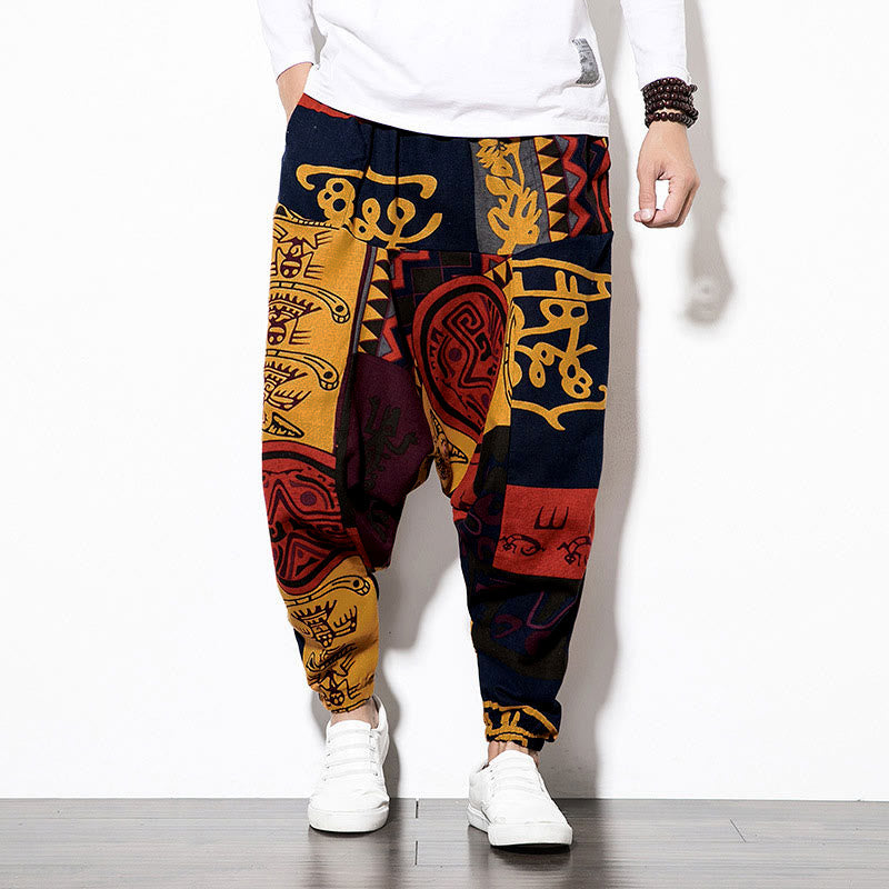 Pantalon harem pour homme avec poches, imprimé graffiti oiseau rouge-brun et Buddha Stones - image 1