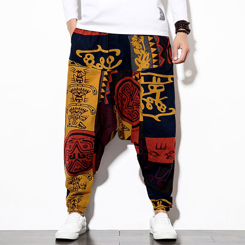 Pantalon sarouel pour homme avec poches, imprimé graffiti et oiseaux, motif Buddha Stones rouge et marron - image 5