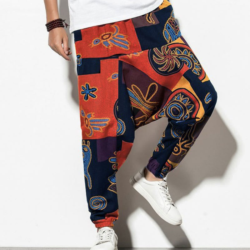 Pantalon sarouel pour homme avec poches, imprimé graffiti et oiseaux, motif Buddha Stones rouge et marron - Orange foncé - US/UK/AU44，EU54 (5XL) - image 12