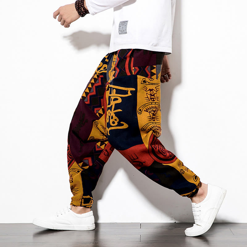 Pantalon harem pour homme avec poches, imprimé graffiti oiseau rouge-brun et Buddha Stones - SandyBrown - US/UK/AU44，EU54 (5XL) - image 0