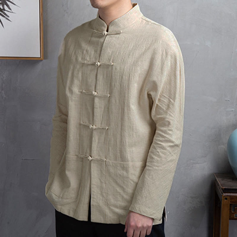 Chemise homme décontractée à boutons grenouille, couleur unie, motif Buddha Stones - image 1
