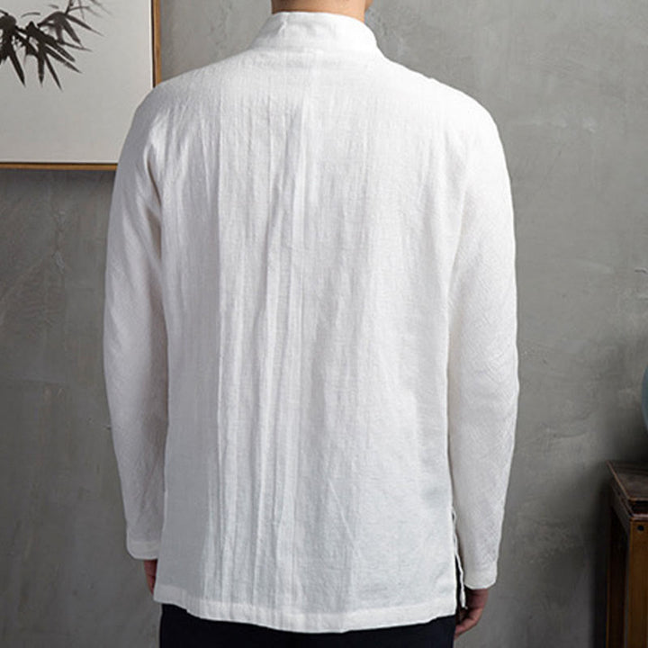 Chemise homme décontractée à boutons grenouille, couleur unie, motif Buddha Stones - image 4