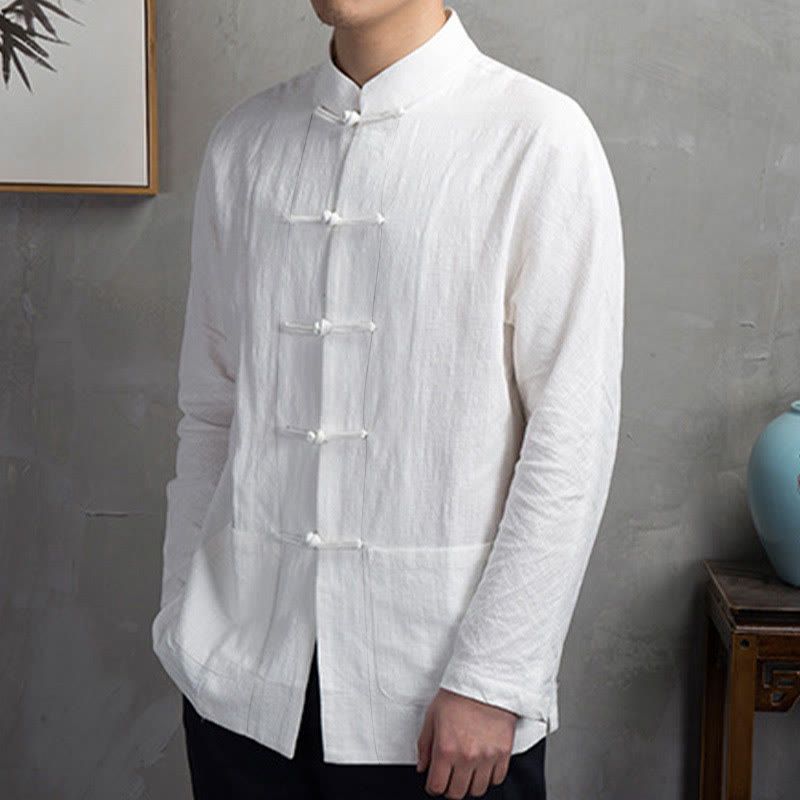 Chemise homme décontractée à boutons grenouille, couleur unie, motif Buddha Stones - image 3