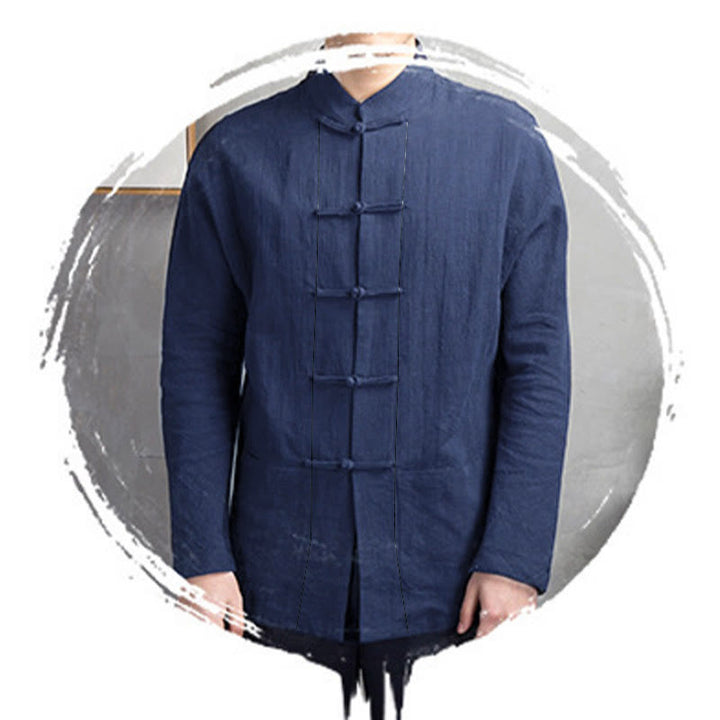 Chemise homme décontractée à boutons grenouille, couleur unie, motif Buddha Stones - image 9