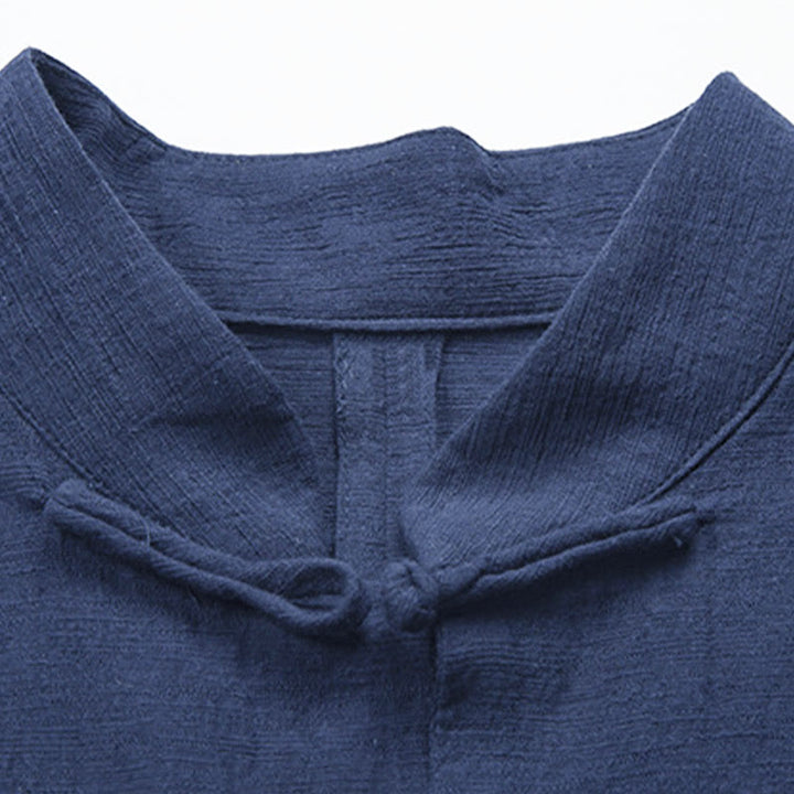 Chemise homme décontractée à boutons grenouille, couleur unie, motif Buddha Stones - image 11