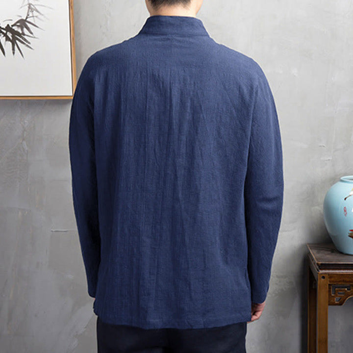 Chemise homme décontractée à boutons grenouille, couleur unie, motif Buddha Stones - image 8