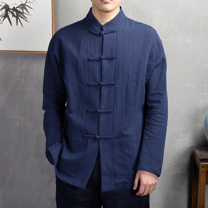 Chemise homme décontractée à boutons grenouille, couleur unie, motif Buddha Stones - SteelBlue - US/UK/AU44，EU54 (5XL) - image 5