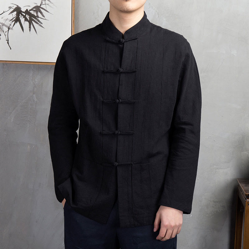 Chemise homme décontractée à boutons grenouille, couleur unie, motif Buddha Stones - Noir - US/UK/AU44，EU54 (5XL) - image 17