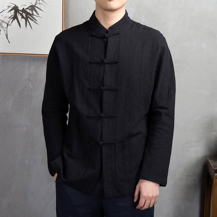 Chemise homme décontractée à boutons grenouille, couleur unie, motif Buddha Stones - Noir - US/UK/AU44，EU54 (5XL) - image 17