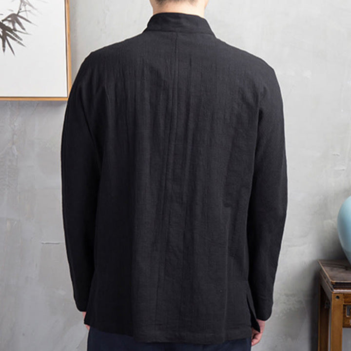 Chemise homme décontractée à boutons grenouille, couleur unie, motif Buddha Stones - image 19