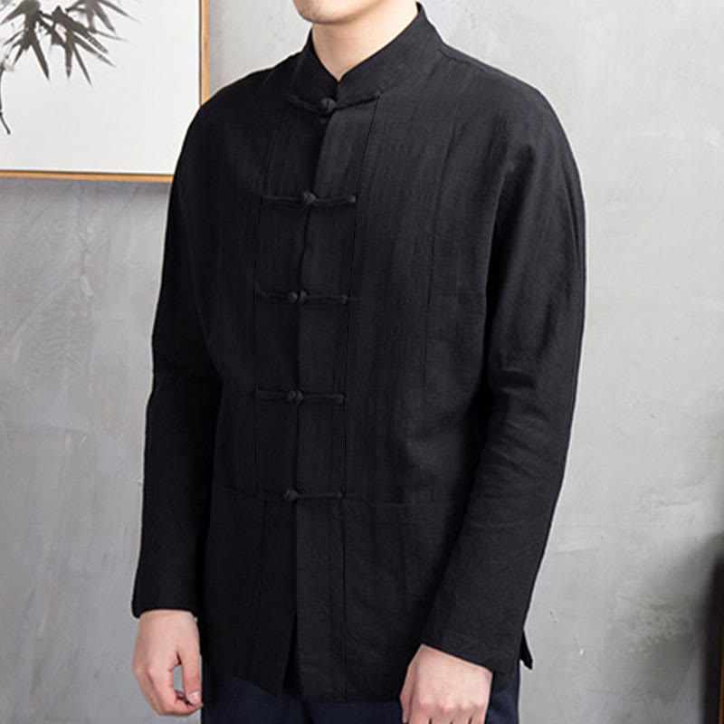 Chemise homme décontractée à boutons grenouille, couleur unie, motif Buddha Stones - image 18