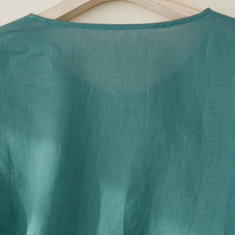 Chemise à manches trois-quarts pour femme, style décontracté, avec broderie de plantes et motifs de Buddha Stones - image 23