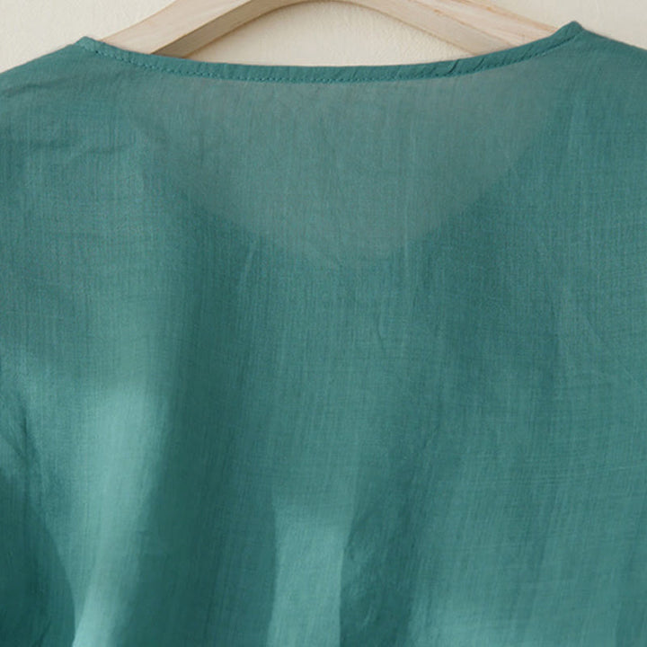 Chemise à manches trois-quarts pour femme, style décontracté, avec broderie de plantes et motifs de Buddha Stones - image 23