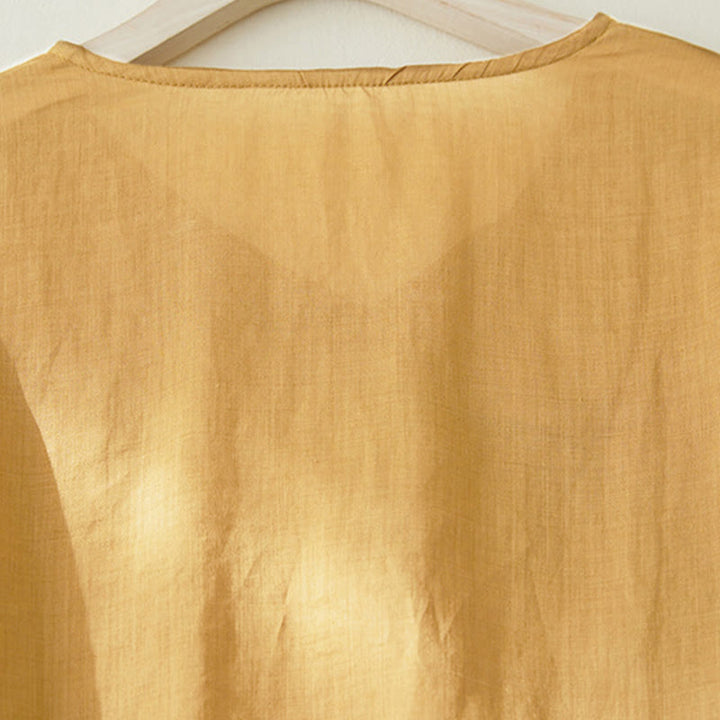 Chemise à manches trois-quarts pour femme, style décontracté, avec broderie de plantes et motifs de Buddha Stones - image 16