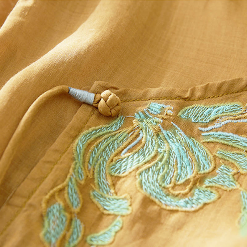 Chemise à manches trois-quarts pour femme, style décontracté, avec broderie de plantes et motifs de Buddha Stones - image 17