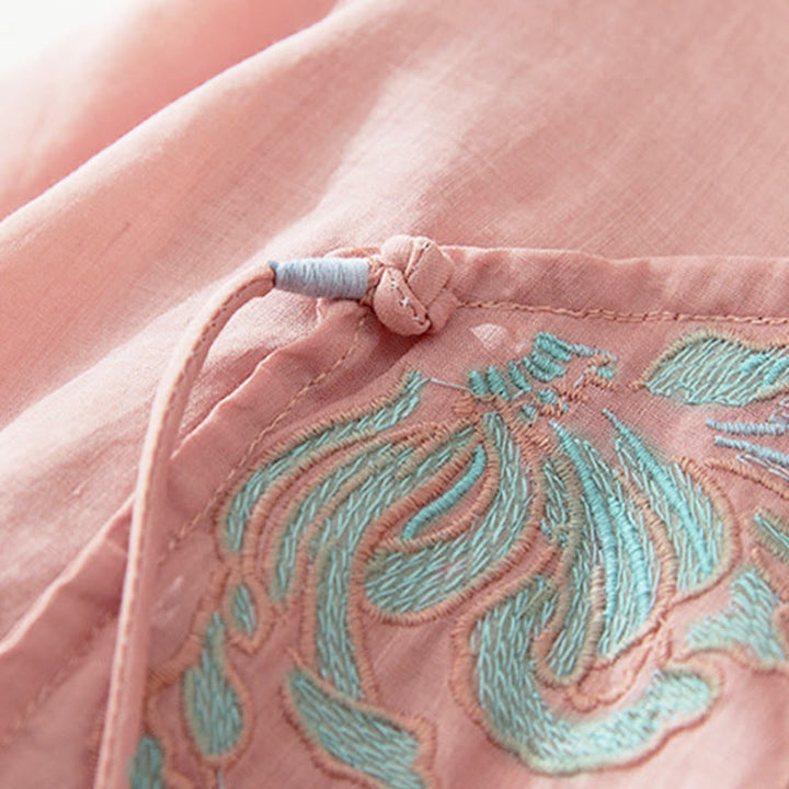 Chemise à manches trois-quarts pour femme, style décontracté, avec broderie de plantes et motifs de Buddha Stones - image 4