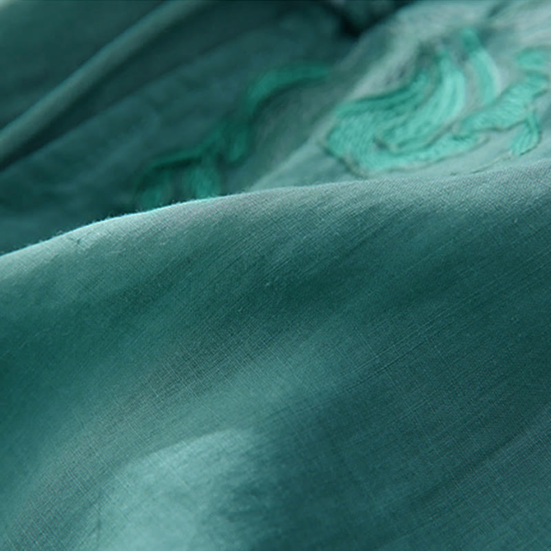 Chemise à manches trois-quarts pour femme, style décontracté, avec broderie de plantes et motifs de Buddha Stones - image 24