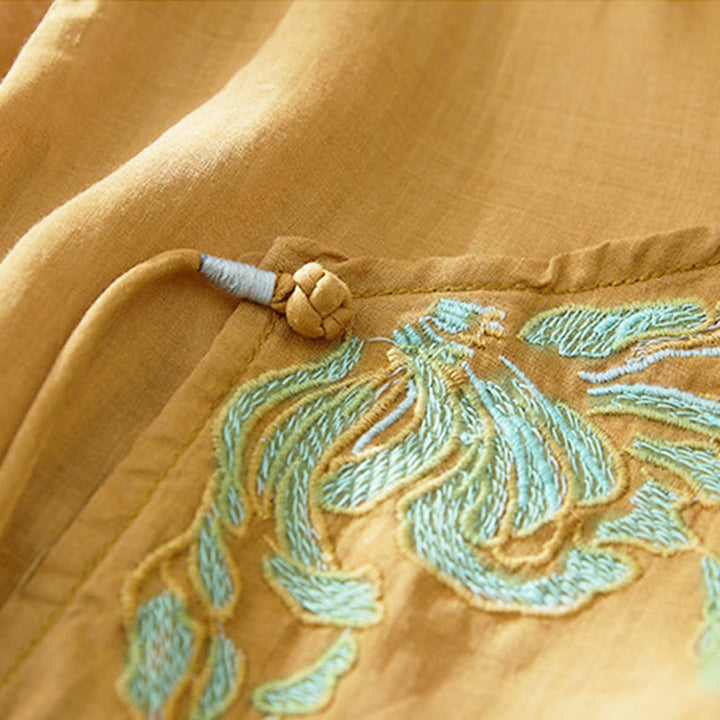 Chemise à manches trois-quarts pour femme, style décontracté, avec broderie de plantes et motifs de Buddha Stones - image 17