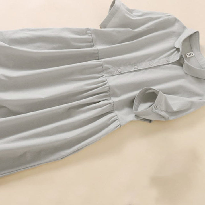 Robe midi d'été à manches courtes et poches, ornée de boutons et de Buddha Stones - image 9