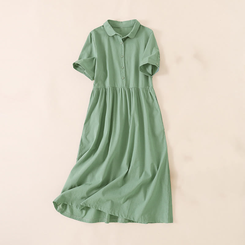 Robe midi d'été à manches courtes et poches, ornée de boutons et de Buddha Stones - Vert clair - US12，UK/AU16，EU44 (3XL) - image 22