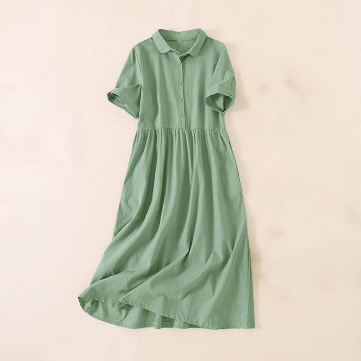 Robe midi d'été à manches courtes et poches, ornée de boutons et de Buddha Stones - Vert clair - US12，UK/AU16，EU44 (3XL) - image 22
