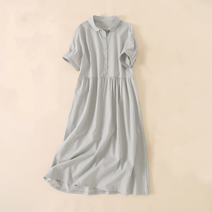 Robe midi d'été à manches courtes et poches, ornée de boutons et de Buddha Stones - Lin - US12，UK/AU16，EU44 (3XL) - image 5
