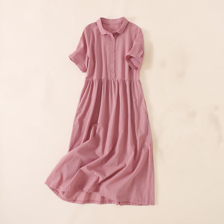 Robe midi d'été à manches courtes et poches, ornée de boutons et de Buddha Stones - Rouge violet pâle - US12，UK/AU16，EU44 (3XL) - image 0