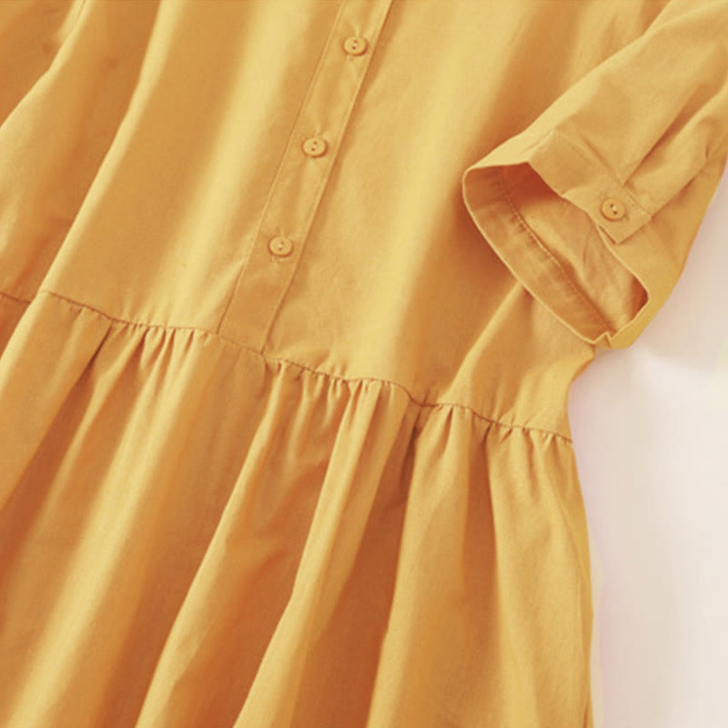 Robe midi d'été à manches courtes et poches, ornée de boutons et de Buddha Stones - image 19