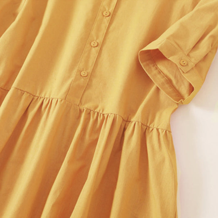 Robe midi d'été à manches courtes et poches, ornée de boutons et de Buddha Stones - image 19