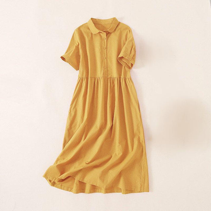 Robe midi d'été à manches courtes et poches, ornée de boutons et de Buddha Stones - Or - US12，UK/AU16，EU44 (3XL) - image 17