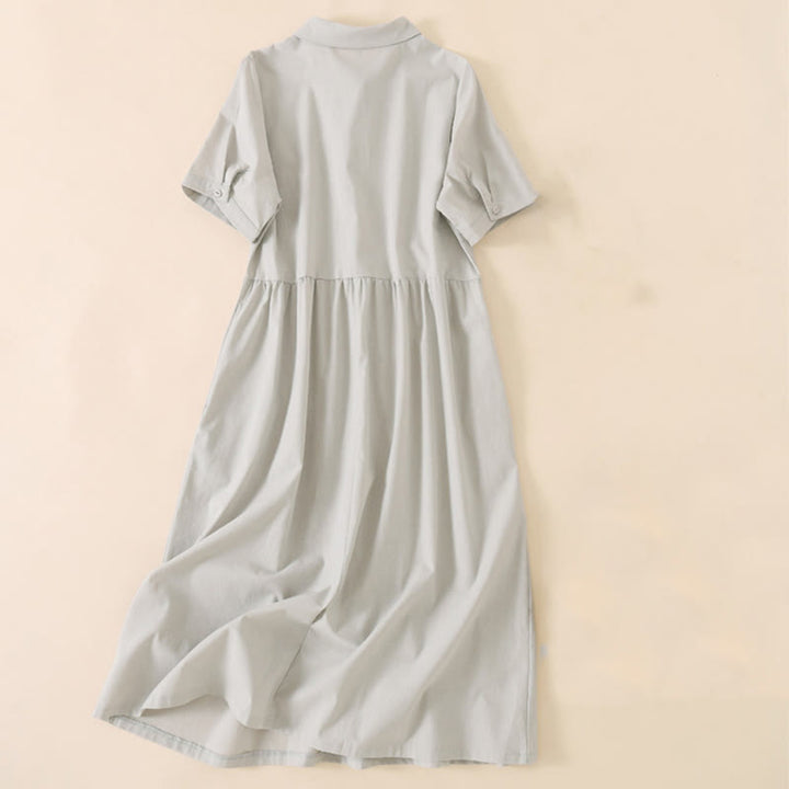 Robe midi d'été à manches courtes et poches, ornée de boutons et de Buddha Stones - image 6