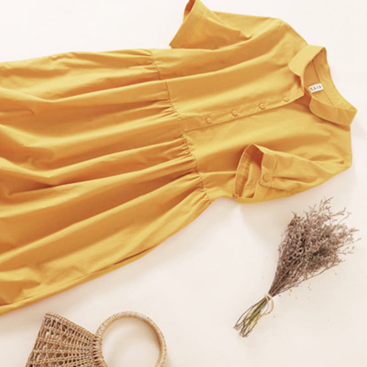 Robe midi d'été à manches courtes et poches, ornée de boutons et de Buddha Stones - image 20