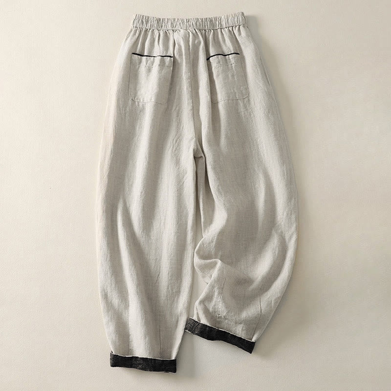 Pantalon harem d'été décontracté pour femme, couleur unie, à cordon de serrage et poches, motif Buddha Stones - image 1